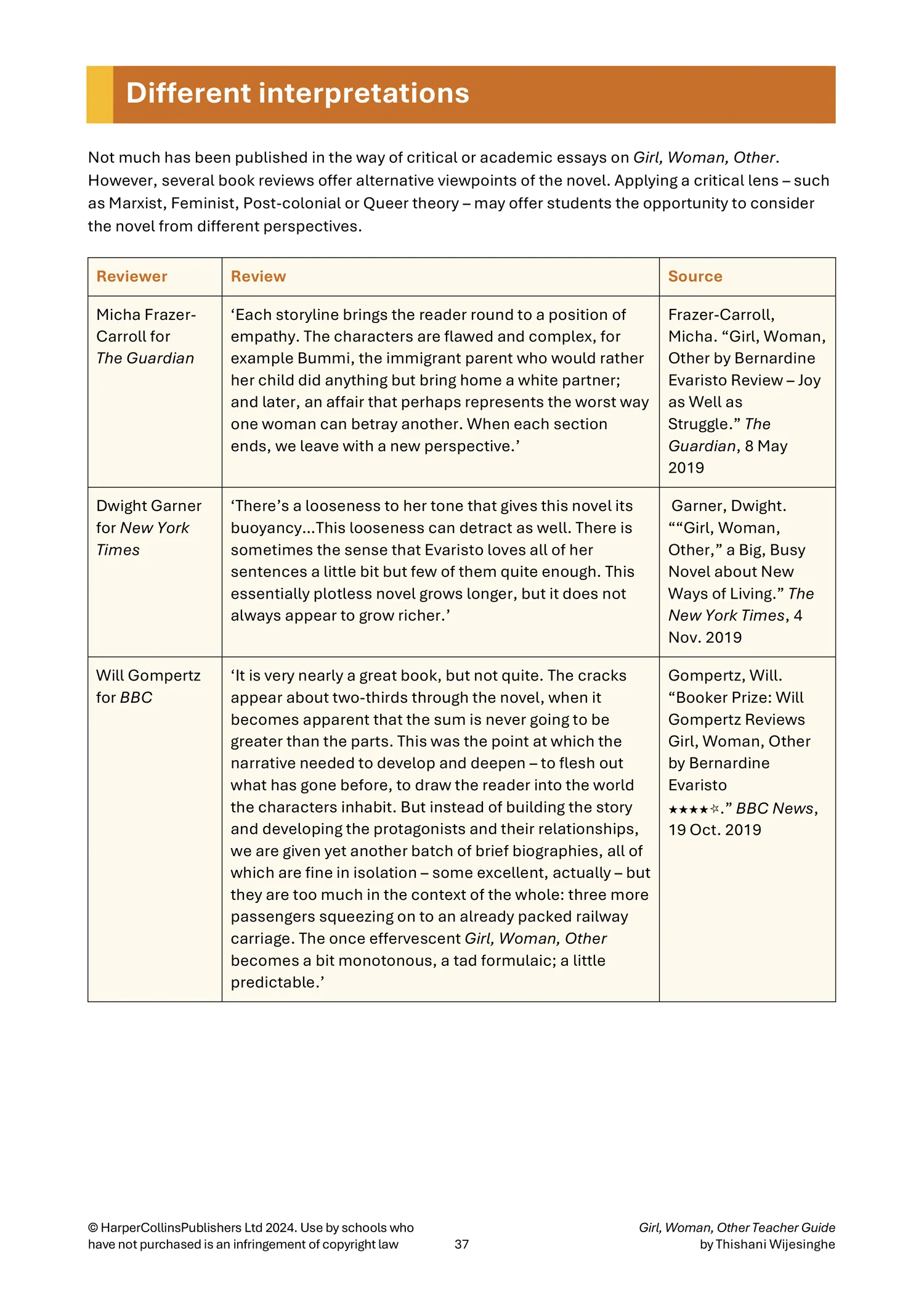 Collins A Level Set Text Teacher Guides - Girl, Woman, Other Teacher Guide: (Download First edition) - Image 10
