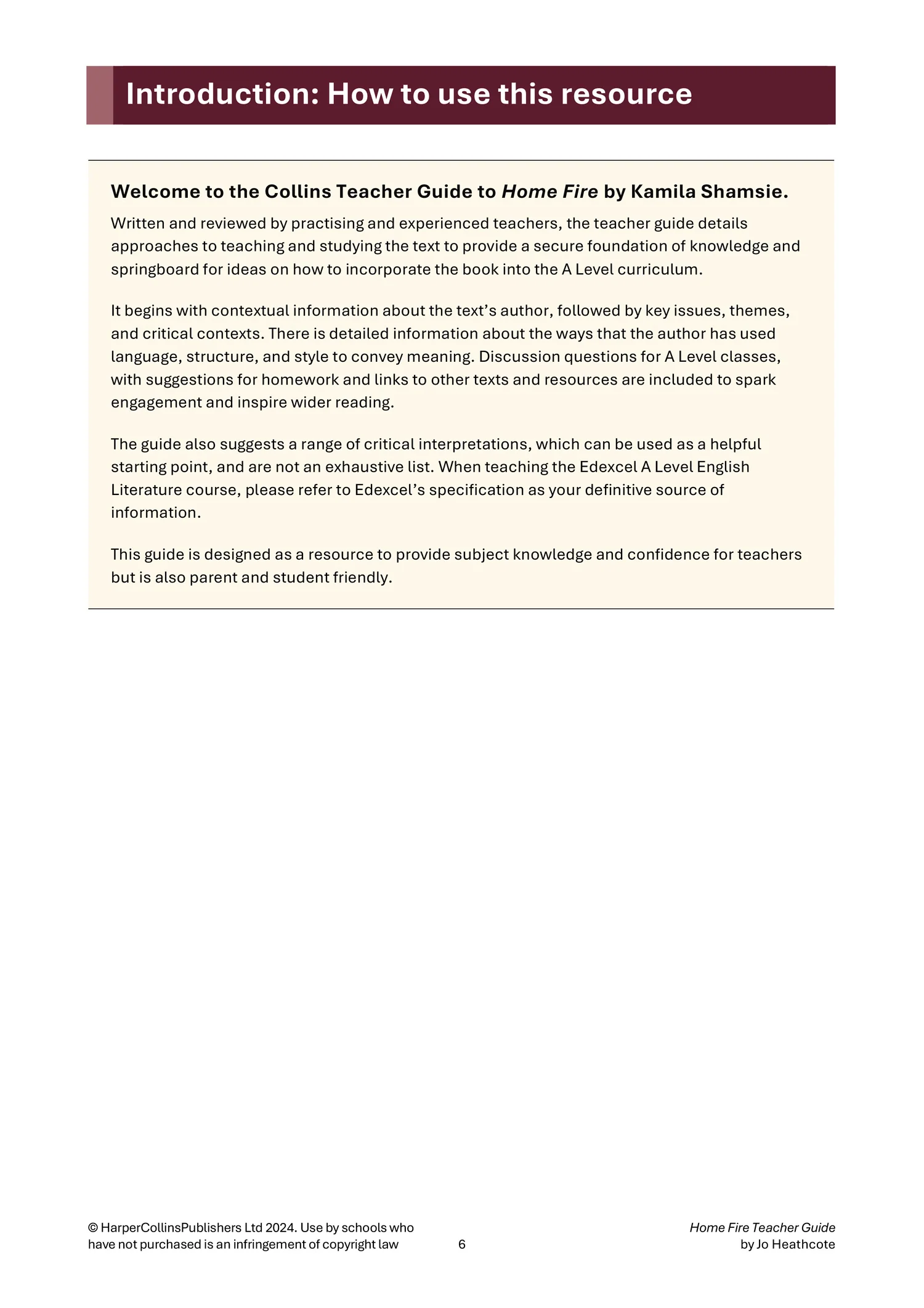 Collins A Level Set Text Teacher Guides - Home Fire Teacher Guide: (Download First edition) - Image 6